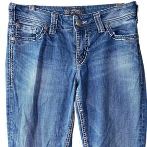 Silver Womens Jeans Blue Denim Suki Surplus Embroidered Stretch 29x32 (30x30.5)